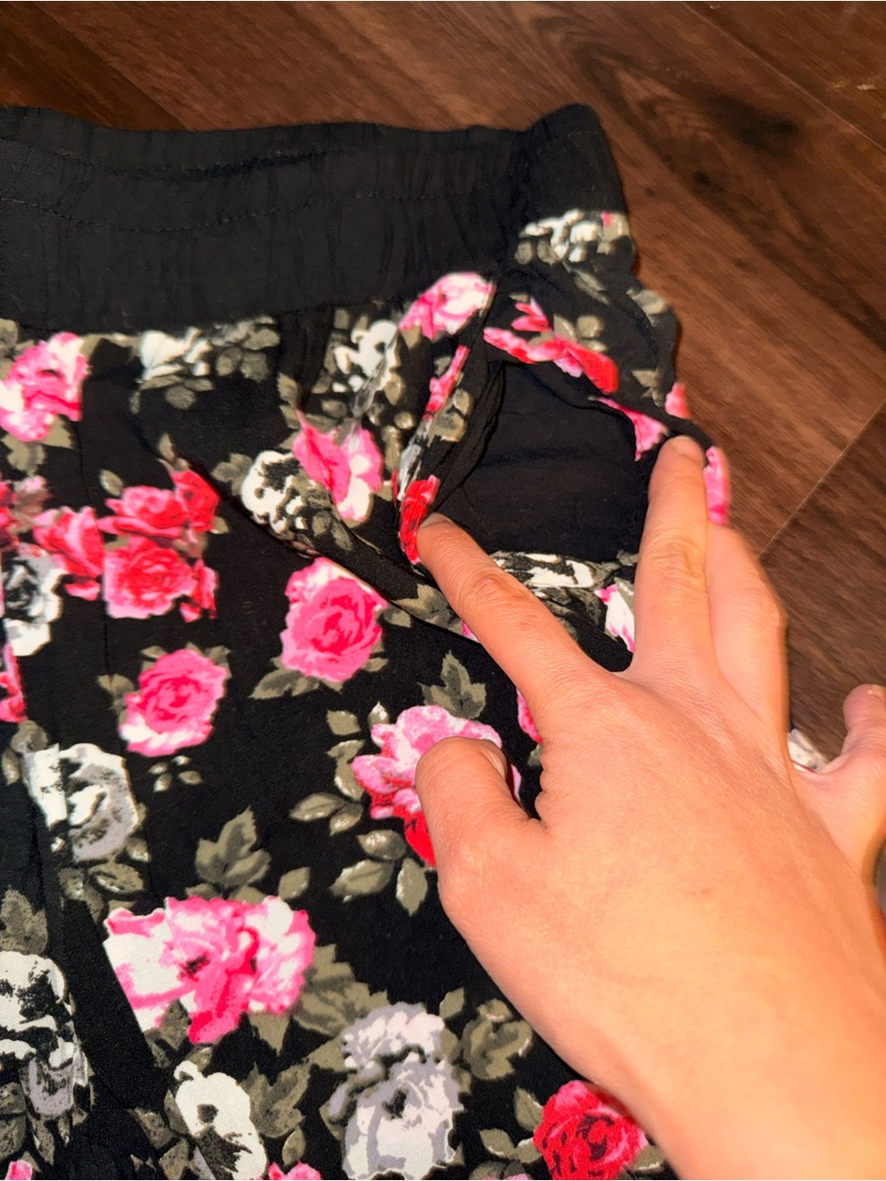 Y2K Black Pink Floral Wide Leg Lounge Pants One Size - Picture 4 of 9